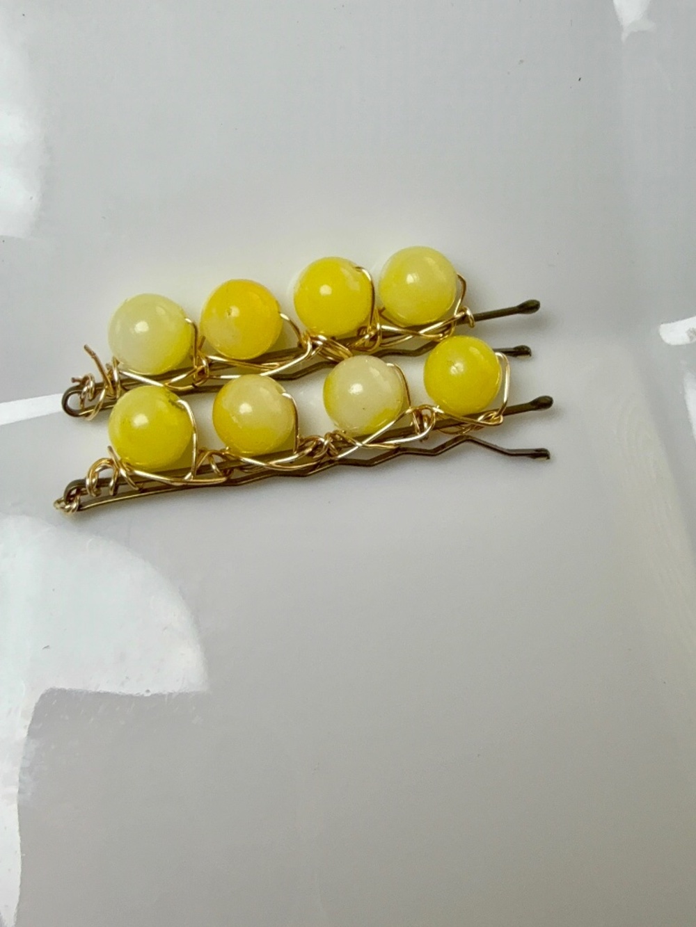 Pastel Yellow Round Beaded Bobby Pins
